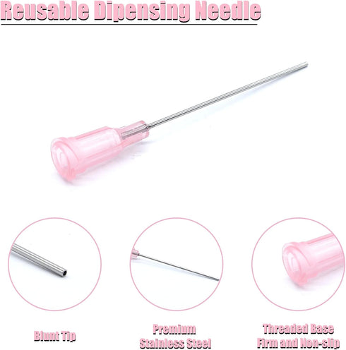 20 Pack 20Ga 1.5 Inch Blunt Tip Dispensing Needles, Pink Plastic Syringe Tapered Luer Lock for Industrial Use