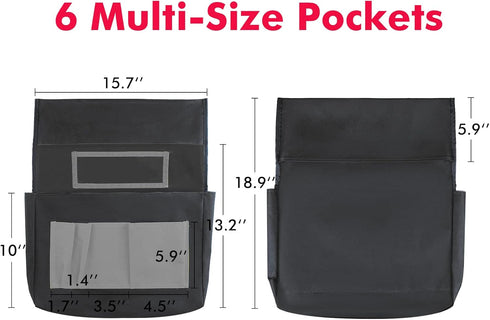 Black Chair Back Pocket Organizer, School Seat Storage Pocket with Label Slot and Multiple Pockets for Classroom