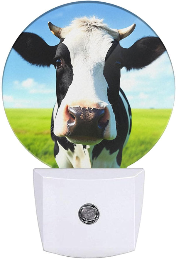 EKOBLA Dairy Cow Plug-in Night Light, Black & White Farm Cow LED Nightlight