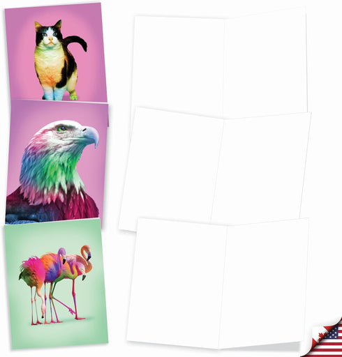 The Best Card Company Assorted Blank Greeting Card Box Set, 20 Cards + Envelopes, 10 Unique Designs, Colorful Creatures