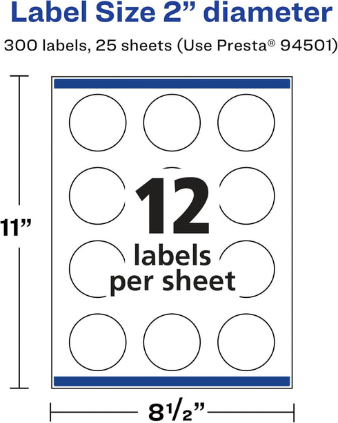 Avery Glossy Clear Round Labels, 2" Diameter, 300 Labels, Print-to-The-Edge, Laser/Inkjet Printable