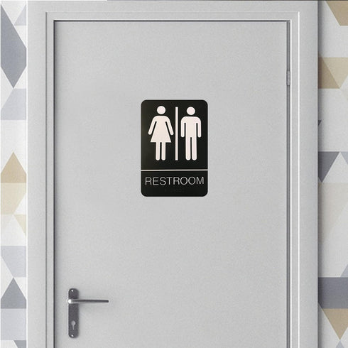 Unisex Braille Restroom Sign - 9 x 6 Inch with Graphical Symbols and Double Sided 3M Tape (Black)