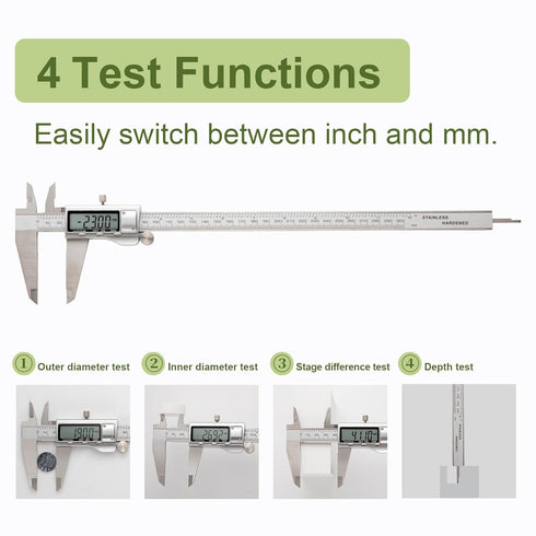 All-Metal Digital Caliper 0-12" Measuring Tool with Auto-Off Feature, Interchangeable Between Inches and Millimeters