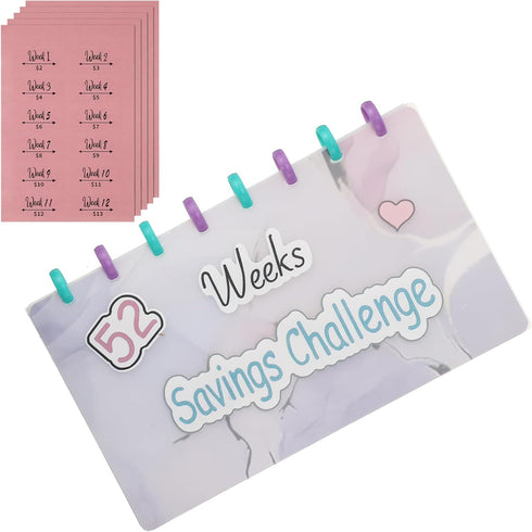 Glenmal 52 Week Savings Challenge Binder - Money Saving Book with Envelopes, Frosted Cover for Budget Planner Organizer