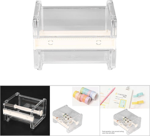 Transparent Adhesive Tape Dispenser, Desktop Washi Tape Holder with Cutter for Office (Tapes Not Included, White)