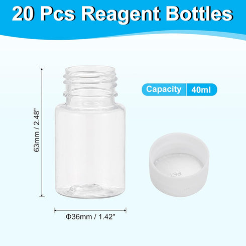 PATIKIL 20 Pcs 40ml PET Wide Mouth Reagent Bottles with Screw Cap for Lab Liquid Storage