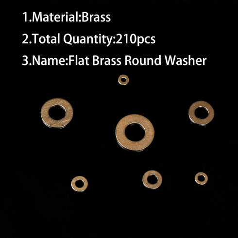 Brass Flat Washer Gasket Kit, 210 Pieces Assortment for M3, M4, M5, M6, M8, M10, M12 Screws and Bolts