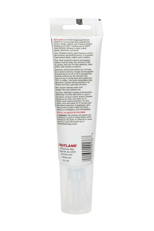 Rutland 500°F RTV High Heat Silicone Sealant, Black, USA-Made Gasket Maker
