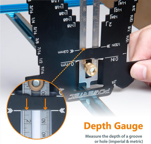 5-in-1 Setting (80023) POWERTEC Universal Step Depth Gauge for Measuring Chisel Angles, Drill Points, and Router Bit