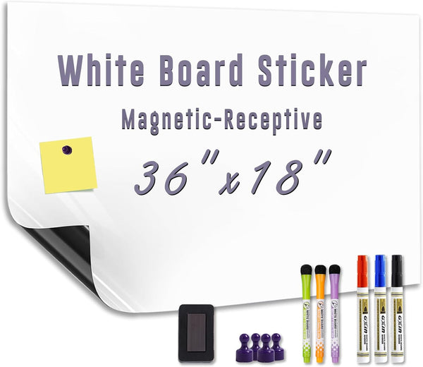 Magnetic White Board Sticker 36'' x 18'' Dry Erase Board for Wall with Adhesive Backing