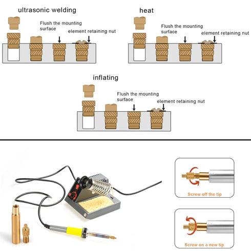 120pcs 3D Printing Brass Nuts - M3x4x5mm Threaded Inserts for M3 & 1 Welding Adapter, Compatible with Weller Irons