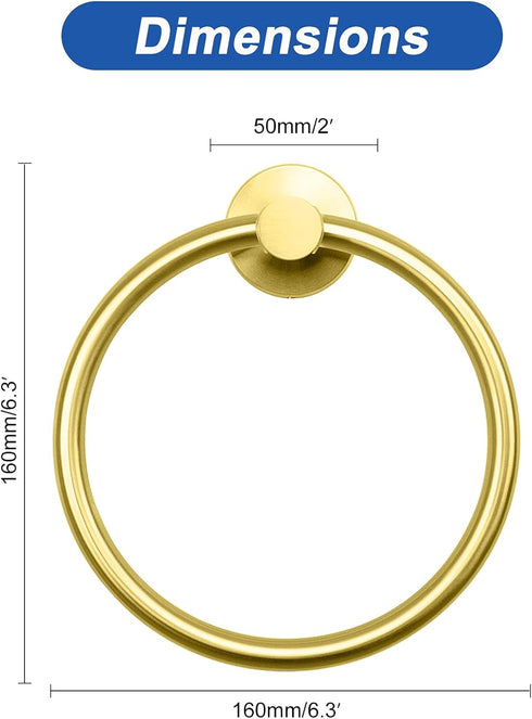 NearMoon Bath Towel Ring, Bathroom Hardware Accessories-Thicken Stainless Steel Hand Towel Holder for Bathroom, Modern Round Towel Hanger Wall Mounted (Brushed Gold, 1 Pack) by NearMoon