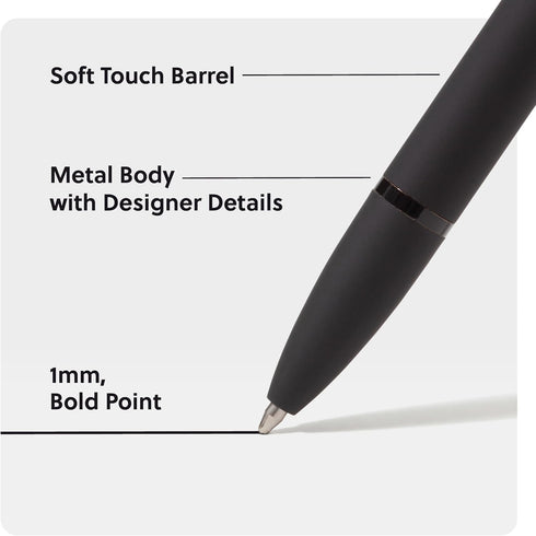 U Brands Midnight Monterey Ballpoint Pens, 4 Count, Black Soft Touch, Bold (1.0 mm) Point, Black Ink