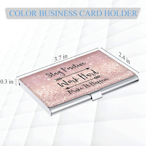 Business Card Holder,Color Printing Men's and Women's Business Card Case,Ultra-thin Metal Business Card Organizer,Carry-on Pocket Wallet Business Card Holder,Pink letters