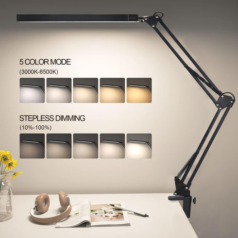 PSIVEN Dimmable (5 10-Level Dimmer) LED Architect Desk Lamp, Touch Control Metal Swing Arm Task Lamp, Eye Care Table