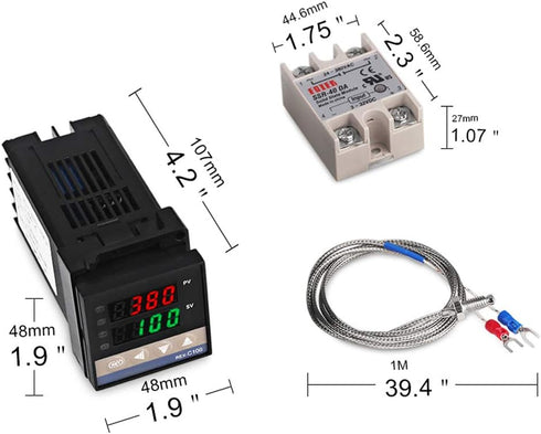 REX-C100 Digital Display PID Temperature Controllers Thermostat Regulator 100-240V + K Sensor Thermocouple + 40A SSR for Home Brewing (Supports RT100)
