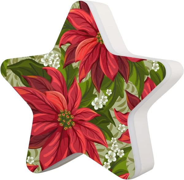 bisibuy Poinsettia Flowers Night Lights Plug Into Wall Red Green LED Nightlights with