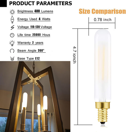 Leools E12 Bulb Dimmable 4W 2700K T6 B11 Bulb 40 AC120V 400LM e12 Bulb 6Pack Frosted LED Equal Warm White Candelabra