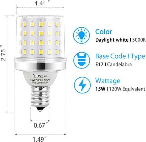 E17 Bulb,15W E17 G14 Bulbs,120 1200lm 5000K Bulbs, Non-Dimmable Bulb, Pack 4 Super Bright LED Intermediate Base LED