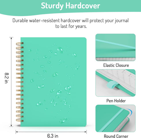 Forvencer Lined Spiral Journal Notebook, A5, 300 Numbered Pages, 100GSM Paper, Hardcover, Green, for Work, School, Men,