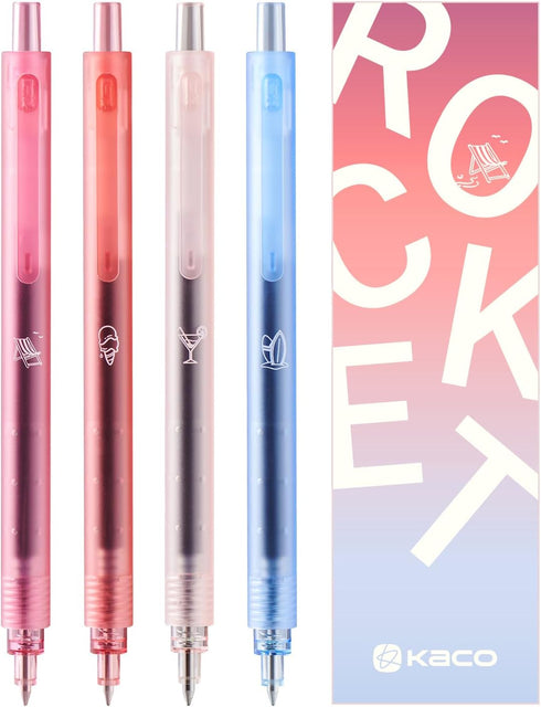 Kaco ROCKET Gel Pens, 4 Pieces, 0.5mm Black Ink, Sunset Beach Aesthetic Pens for School Office