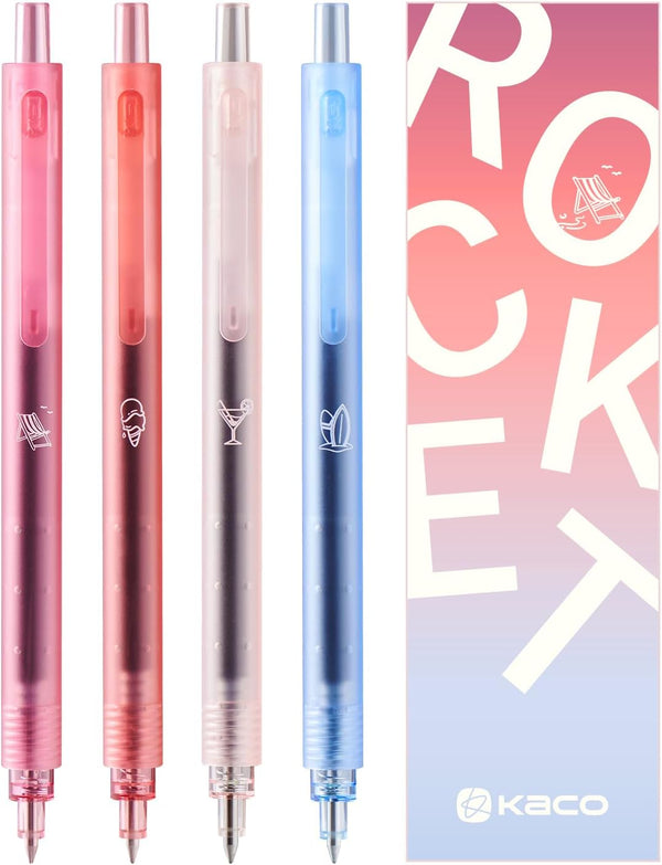 Kaco ROCKET Gel Pens, 4 Pieces, 0.5mm Black Ink, Sunset Beach Aesthetic Pens for School Office
