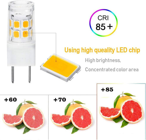4-Pack G8 LED Bulb, GY8.6/T4 Bi-pin Base, 3W, 30W Halogen Replacement, Under Cabinet Kitchen Lighting, Warm White