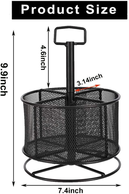 Marbrasse Mesh Desk Organizer, 360-Degree Rotating Multi-Functional Pen Holder, 4 Compartments for Home Office Storage