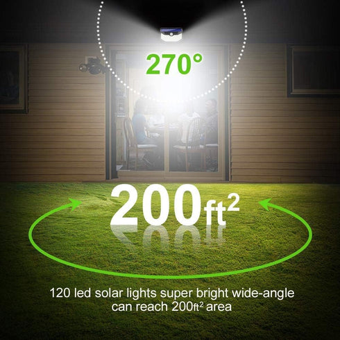 HMCITY Solar Lights Outdoor, 120 LED with Lights Reflector and 3 Lighting Modes, Motion Sensor Wall Lights, IP65