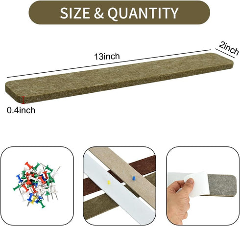 Vuzvuv 8Pcs Coffee-Brown White Cork Board Bar Strips, 50 Pushpins & Sticky Notes, Self-Adhesive Bulletin Board Strips