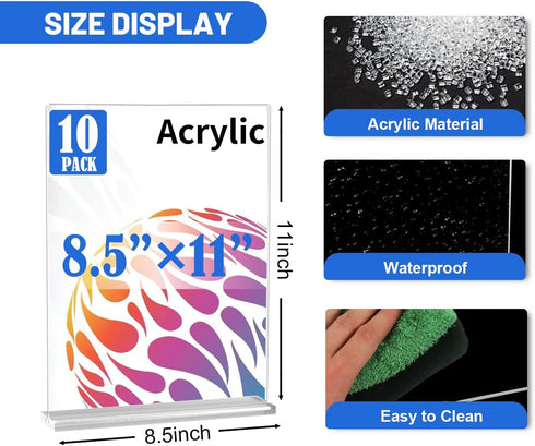 WAEFNO 10 Pack 8.5 11, Acrylic Sign Stand X Vertical T-Shape Clear Plastic Display, Double-Sided Clear Table Top Sign