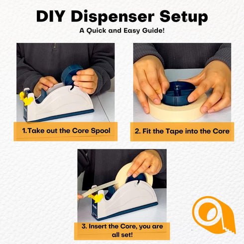 WOD TTD1SD Tabletop Steel Desktop Tape Dispenser - Blue & Gray, Fits Tape up to 1 inch Wide, Holds 3 inch core,