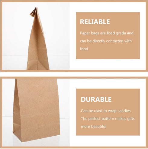 60g 3# 100pcs Packaging SOLUSTRE Kraft Paper Bread Bags Small Size Thin Portable Bakery Treat Bags for Household Cookie