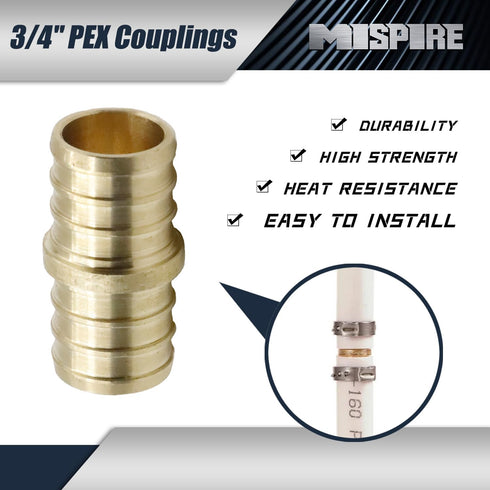 PEX Fittings 3/4 Inch, 12-Pack Lead-Free Brass Coupler Crimp Fittings for PEX Pipe Water Lines, Plumbing Projects
