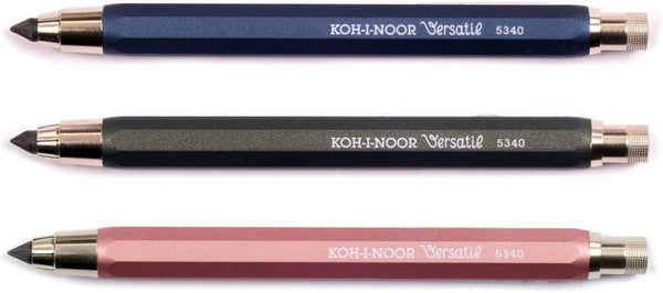 KOH-I-NOOR 5340 Versatil, Set of 3 Metal Mechanical Clutch Leadholder with Sharpener, 5.6 mm