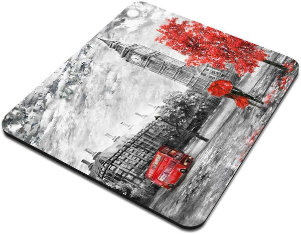 Gaming Mousepad Oil Painting Mouse Pad, Street View of London, Non-Slip Rubber Rectangle for Computers