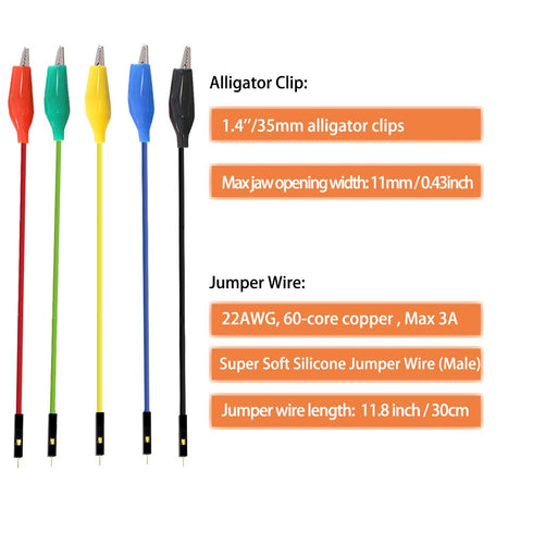 Makeronics Alligator Clip to Breadboard Jumper Wires, 10pcs 12 inch, 22AWG Test Lead