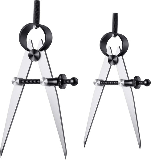 Weewooday 2 Pieces Adjustable Lockable Divider Leather Compass, 6 Inch and 8 Inch Drafting Tool