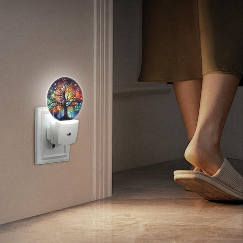Round LED Night Lights Lamp with Dusk to Dawn Sensor, Vibrant Tree of Life with Branches Night Light Plug Into Wall
