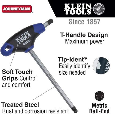 Klein Tools JTH6M4BE 4 mm Ball End Hex Key with Journeyman T-Handle, 6-Inch by Klein Tools