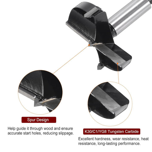 Forstner Drill Bit 60mm (2-3/8") K30/C1 Tungsten Carbide Tip Triangle Shank Opener Cutter for Woodworking