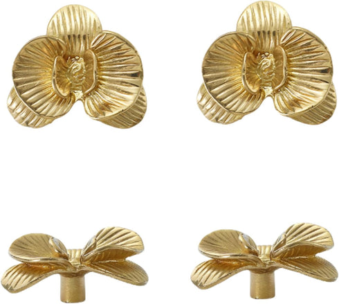 SANCHAKOU Brass Knobs 2 Pack Wardrobe Butterfly Leaf Gold Drawer Handle Wardrobe Cabinet