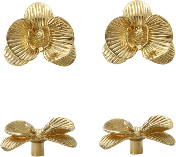 SANCHAKOU Brass Knobs 2 Pack Wardrobe Butterfly Leaf Gold Drawer Handle Wardrobe Cabinet