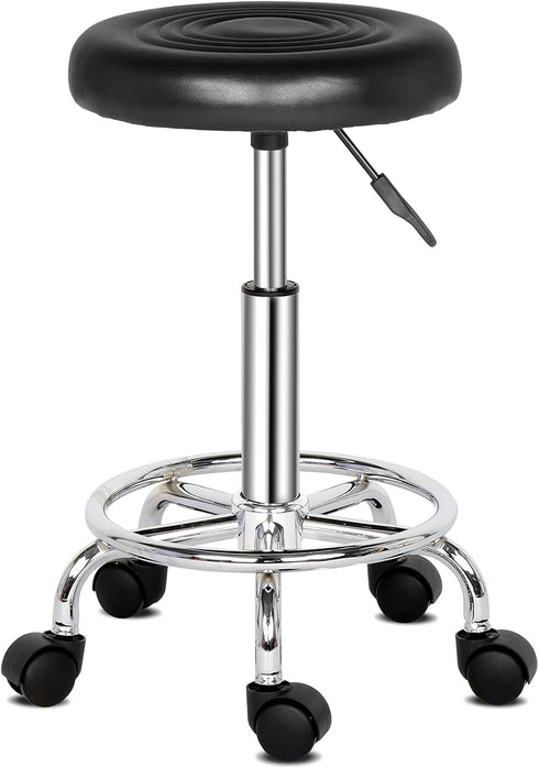 Generic Round Rolling Stool, PU Leather, Height Adjustable, Swivel, Drafting, Work, Office, Task,