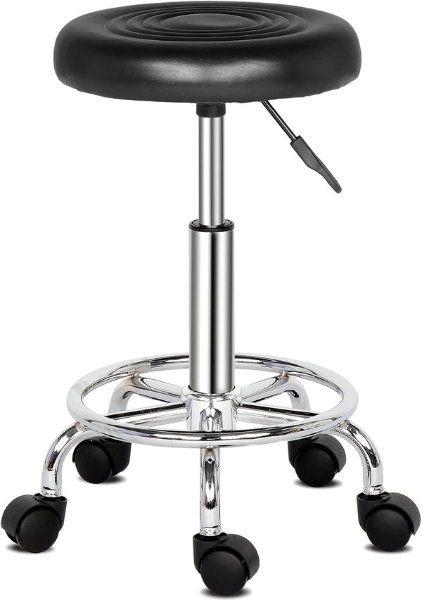 Generic Round Rolling Stool, PU Leather, Height Adjustable, Swivel, Drafting, Work, Office, Task,