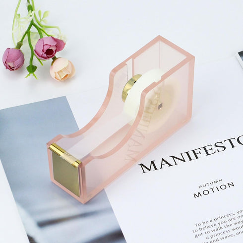 Stapler Tape Dispenser Scissors Set - Heavy Duty Acrylic Pink and Gold Office Supplies with 6.3" Gold Scissors