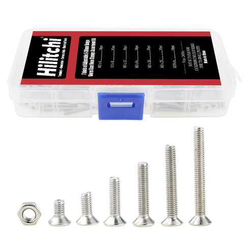 Hilitchi 260-Piece Metric M3 Hex Socket Flat Head Countersunk Bolts Screw Nut Assortment Kit