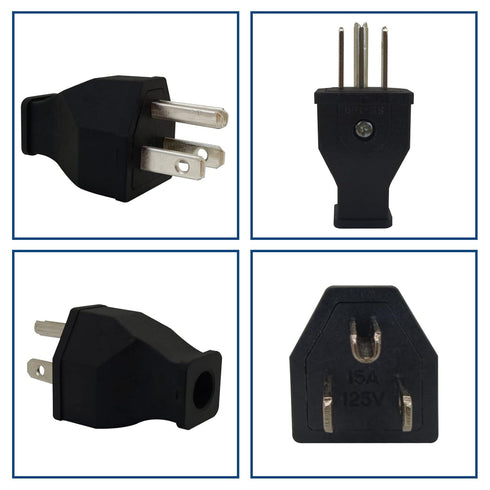 3 Prong NEMA 5-15P Power Adapter Replacement Plug, 3-Pin 15A 125V Male Rewirable Plug (2 Pcs, Black)