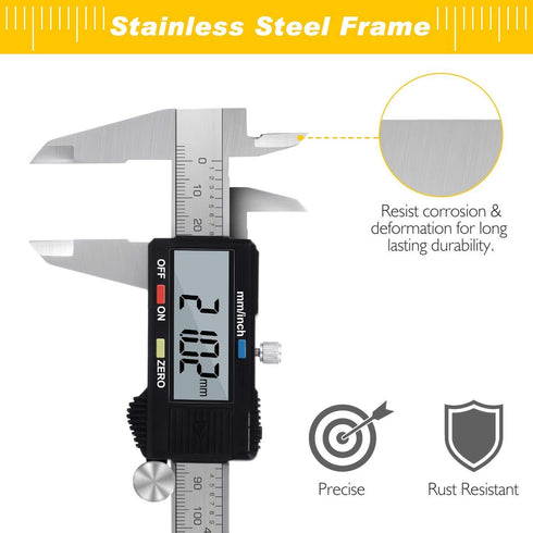 Adoric Digital Caliper, Electronic Stainless Steel Body with Large LCD Screen, 0-6 Inches, Inch/Millimeter Conversion