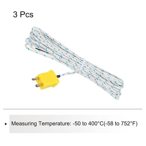 MECCANIXITY 3pcs K Type Thermocouple Mini Connector Probes, Fiberglass 16ft -50 to 400°C